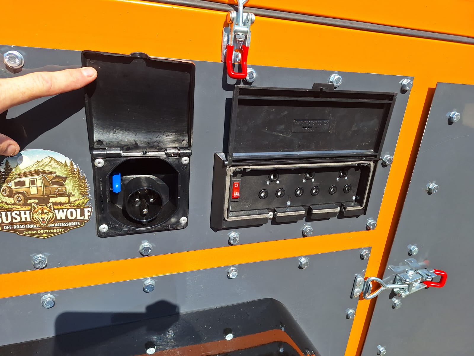 Rollout trailer power outlets and breaker panel detail